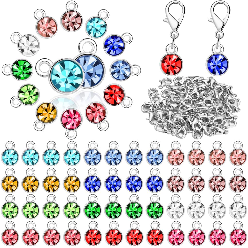PALAY Charms for Bracelet Making with 180 Pcs Glass Birthstone Pendants and Alloy Buckles | 12 Colors for DIY Jewelry
