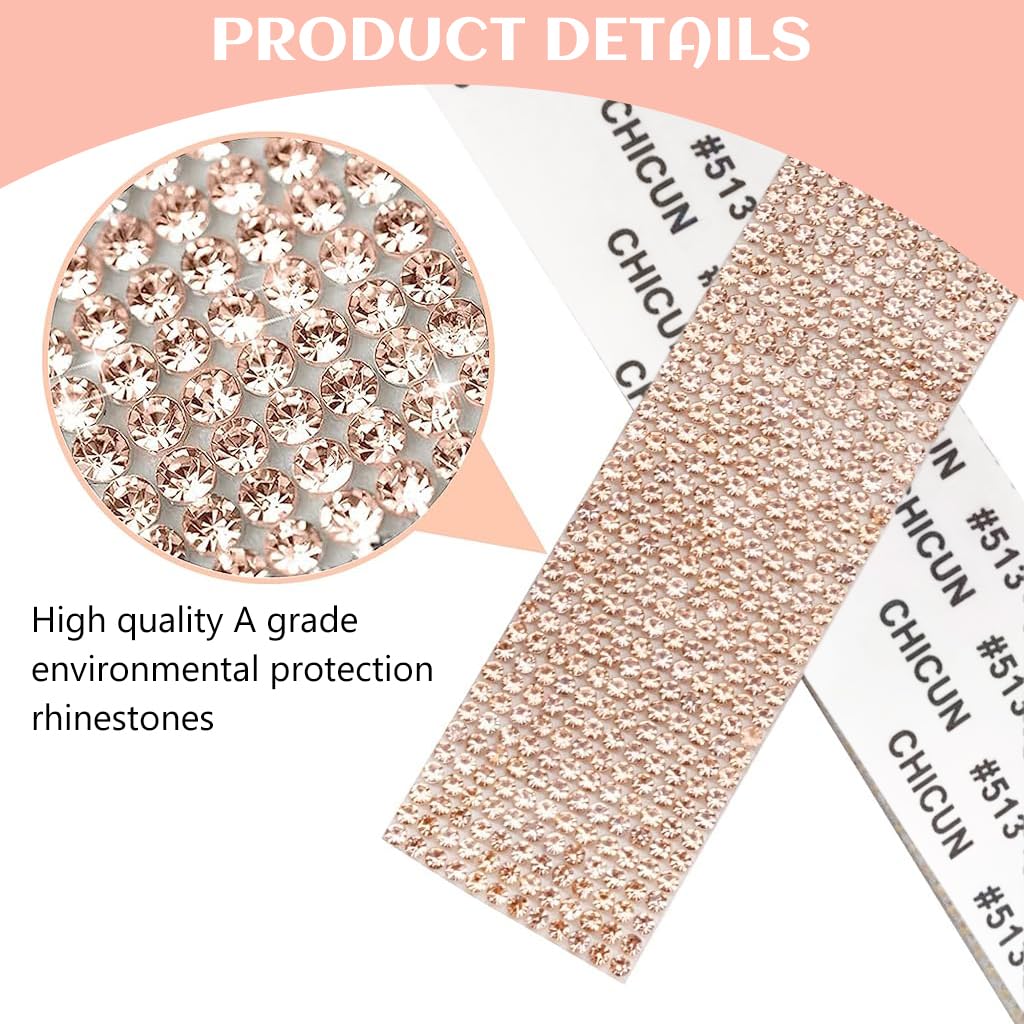 MAYCREATE® 1 Roll DIY Rhinestone Ribbon Tape 1 inches x 1 Yard Self Adhesive Champagne Pink Rhinestone Tape DIY Sparkling Resin Rhinestone Strips for DIY Craft, Wall Decoration, Scrapbook Art