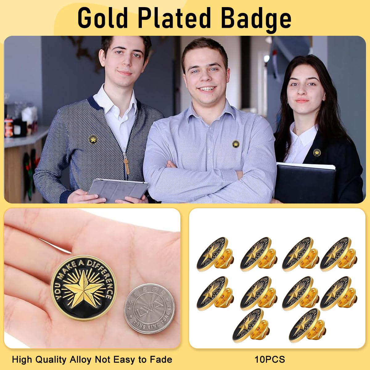 SANNIDHI Enamel Pins for Employee Recognition featuring Gold Plated Star Design | 10pcs Set
