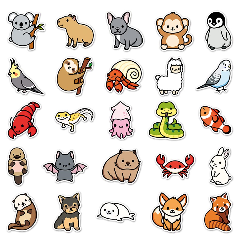 HASTHIP® 100Pcs Cute Animal Stickers,Vinyl Waterproof Stickers for Laptop,Bumper,Skateboard,Water Bottles,Computer,Phone, Cute Animal Stickers for Kids Teens