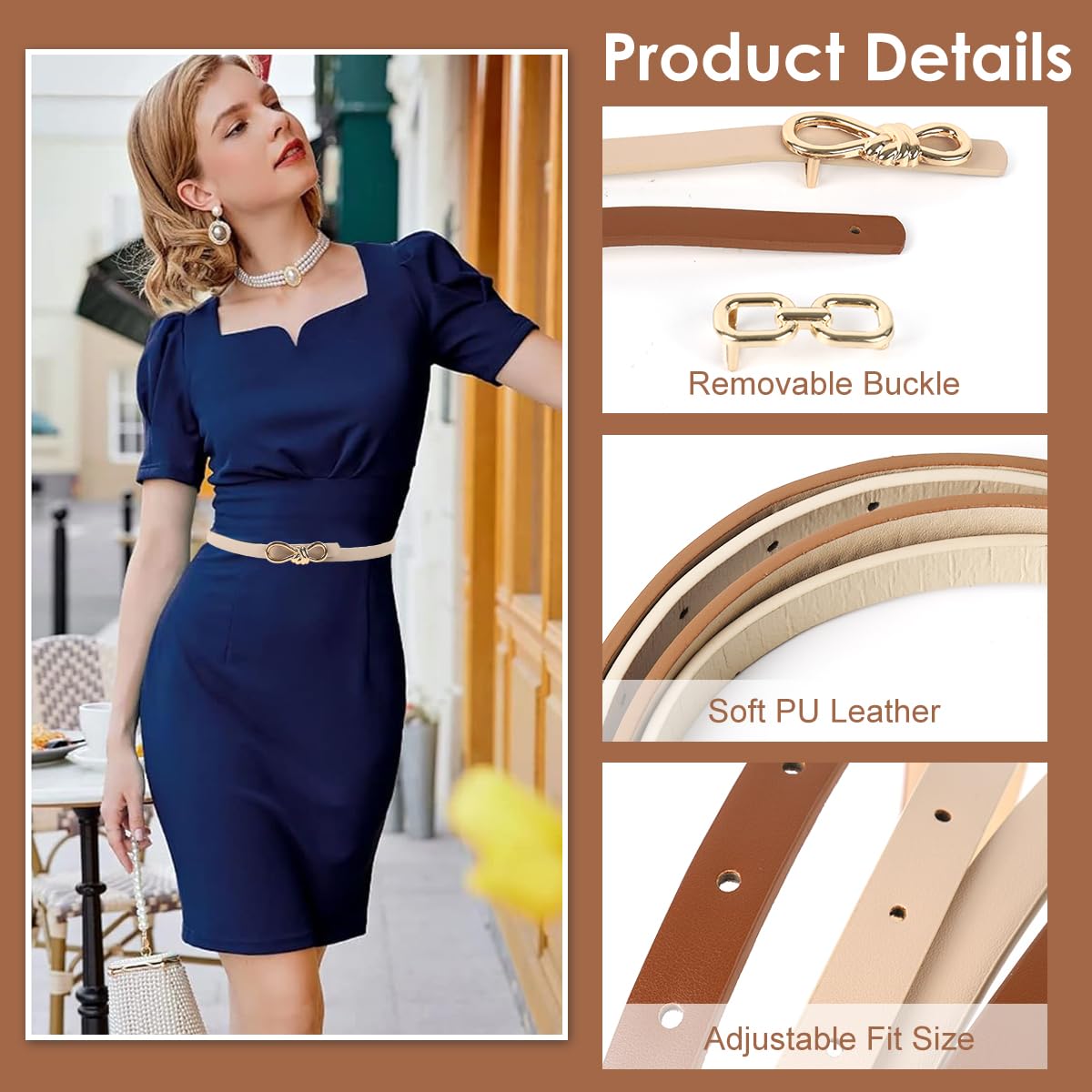 SANNIDHI Belt for Women featuring Tuck and Pin Closure with 115cm Fit in Beige & Brown