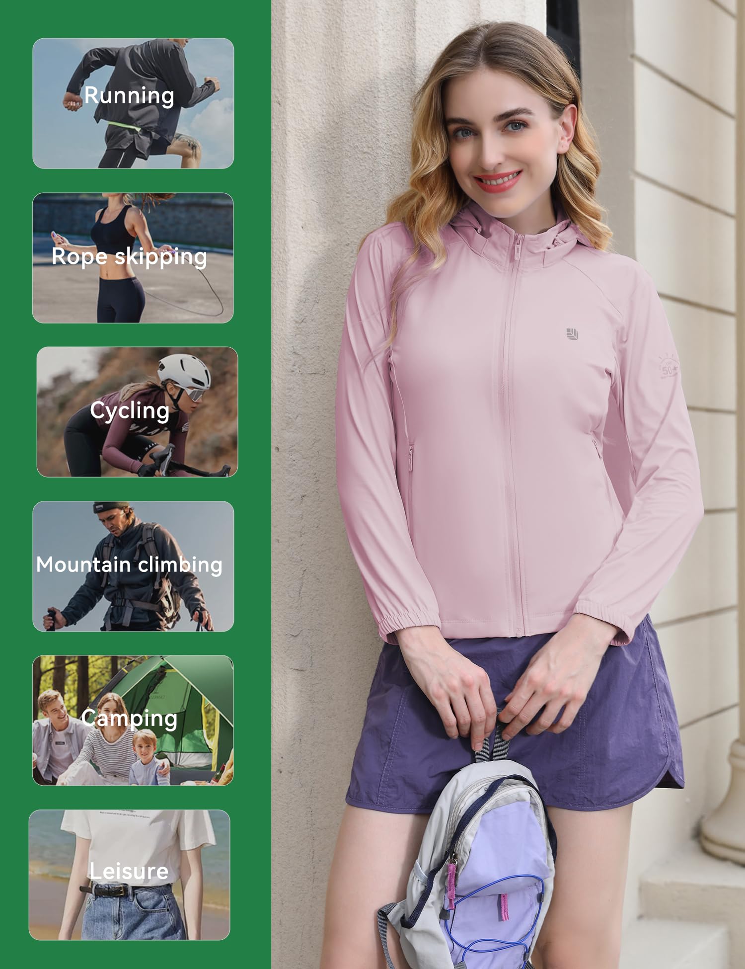 Venzina Sun Jacket for Women with UPF 50+ Protection featuring Removable Hat & Zip Pockets | Quick-Dry Nylon Outdoor Wear