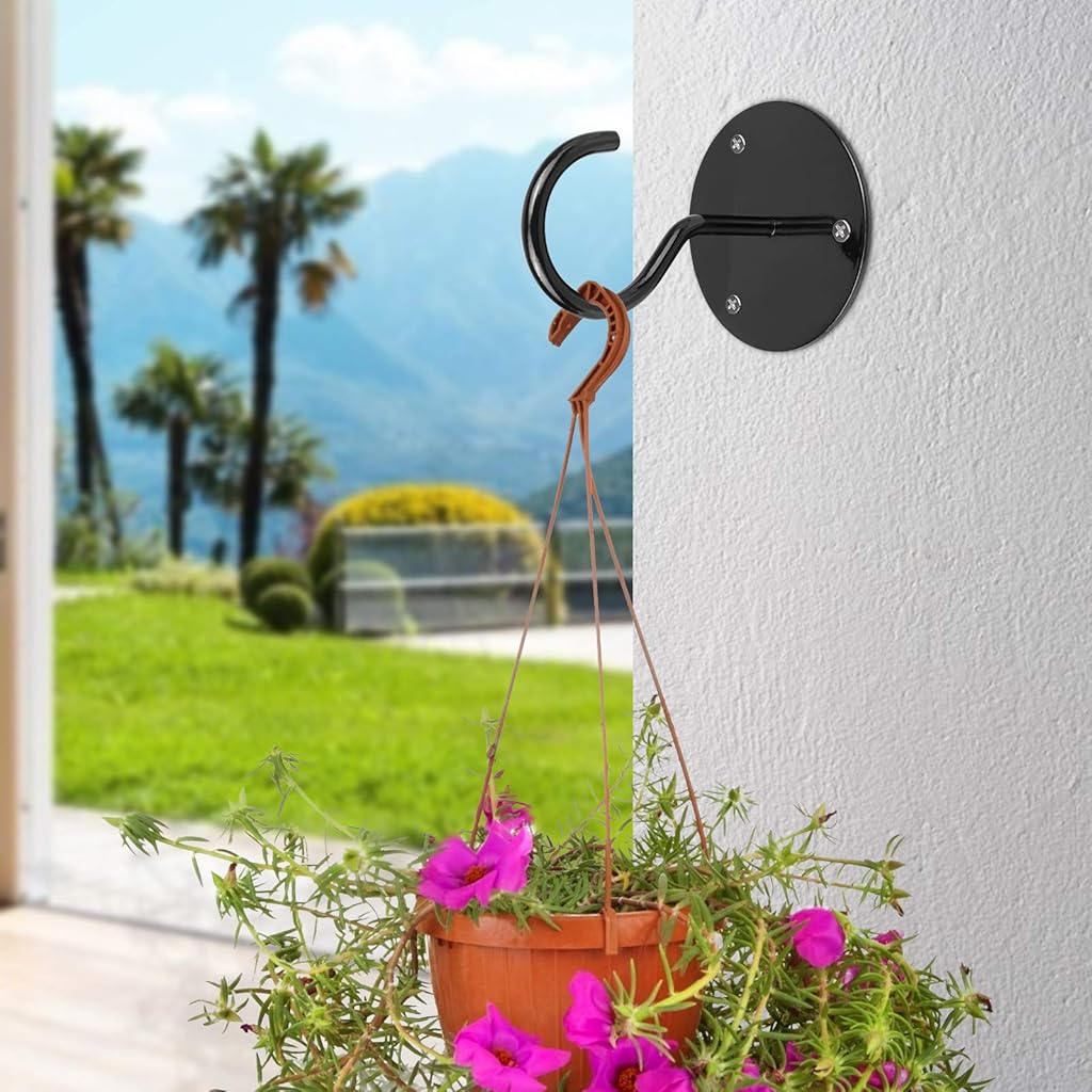 Serplex® 4pcs Metal Ceiling Hook for Hanging Flower Pot and Plant Pot Wall Mounted Hook for Hanging Plant Baskets/String Lights in Balcony,Porch, Wall Hook with Screws (Black)