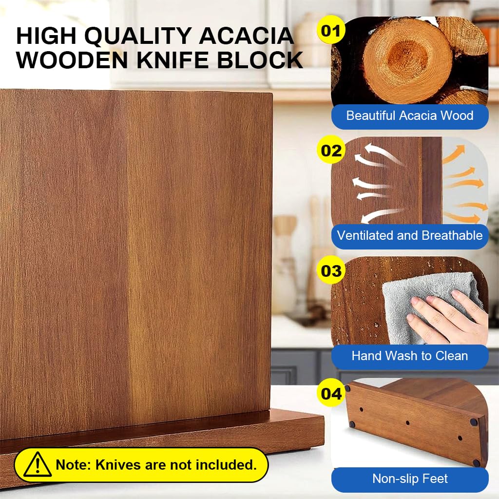 Supvox Kitchen Cutters Stand with Double Sided Magnetic Panel and Wooden Base for 4–6 Cutters