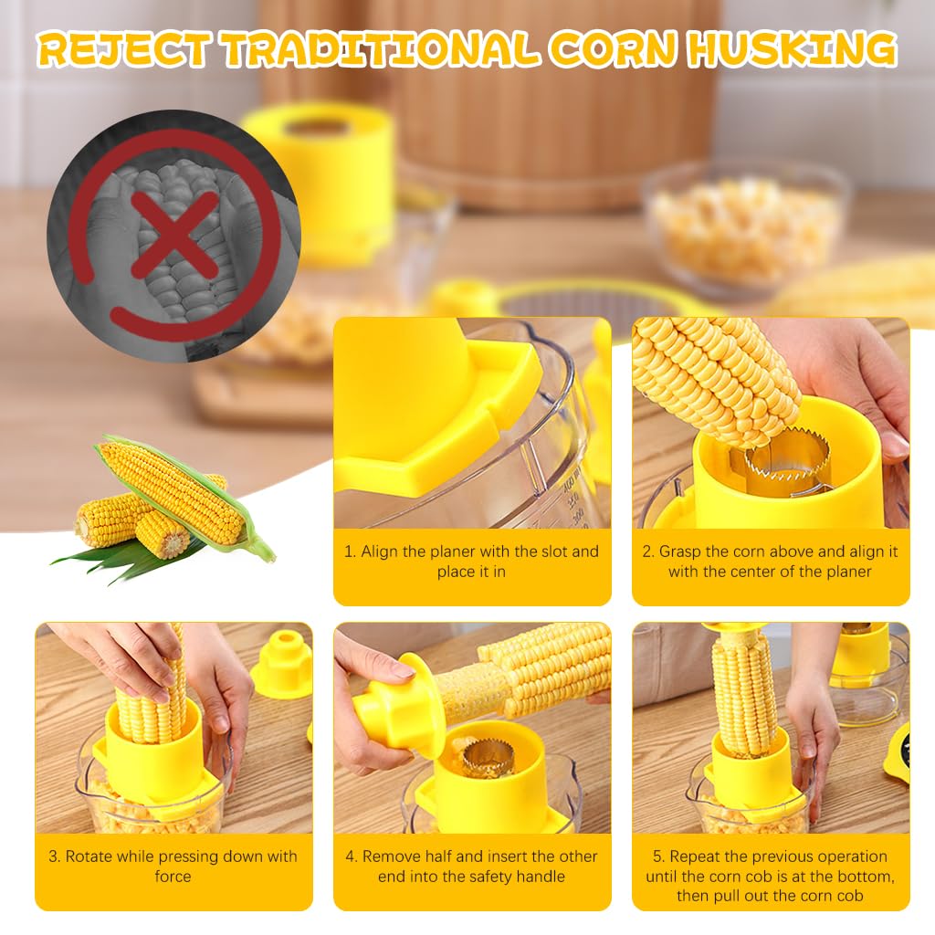 Supvox Corn Peeler for Effortless Kernel Removal with Catching Bowl and Stainless Steel Blades