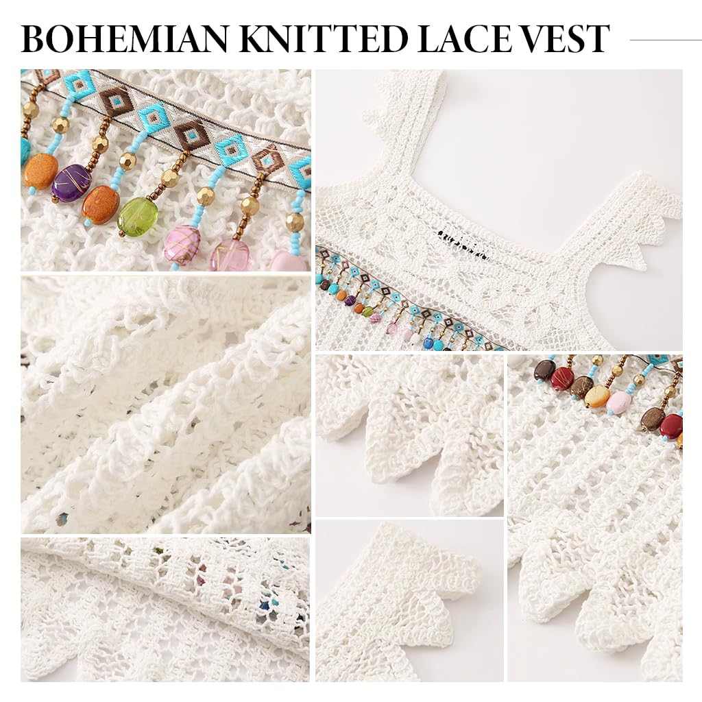 SANNIDHI Crochet Tank Top for Women featuring Boho Lace Design and Colorful Charms | Summer Beachwear