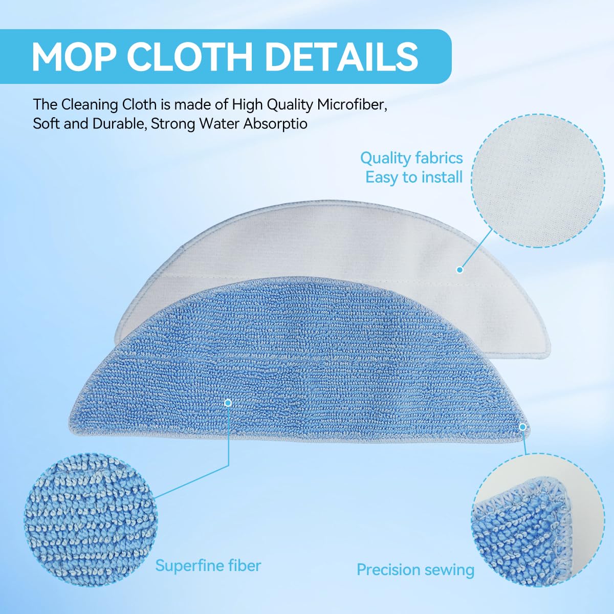 Verilux Replacement Mop Pads for Ecovacs Deebot Y1 Pro featuring Microfiber Material | Reusable and Water Absorbent Cleaning Pads