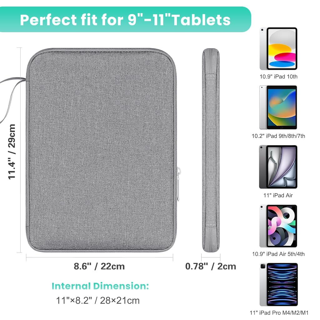 ZORBES Tablet Travel Bag for iPad featuring 10.9 in fit with waterproof zipper and mesh pocket | Grey