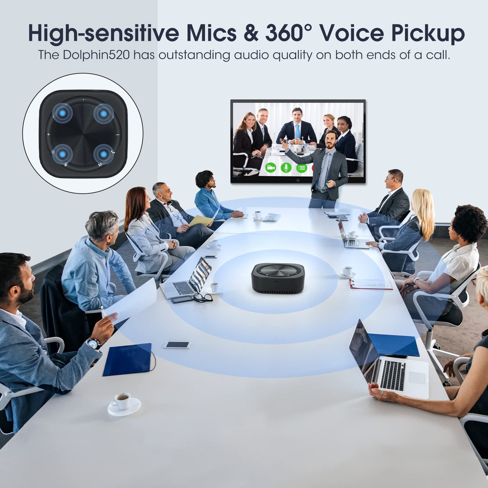 Verilux Omnidirectional Conference Speaker for Home Office with Built in 4 Mic Voice Pickup and Noise Reduction