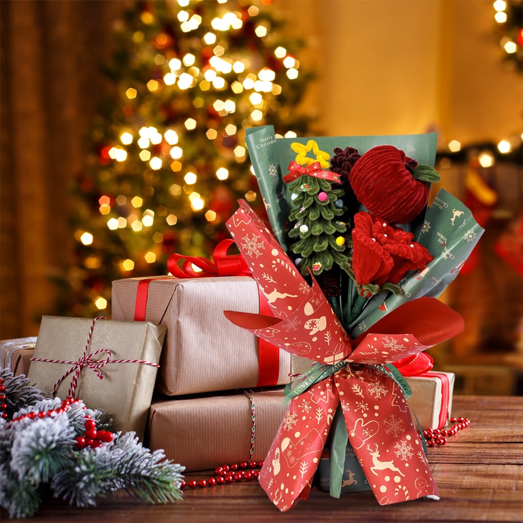 PATPAT DIY Christmas Bouquet Pipe Cleaners Material Kit Chenille Stems DIY Art Craft Kit Christmas Home Decor Multi Color Chenille Stems Art Craft Kit Chenille Stems DIY Art Craft Kit Christmas Gift