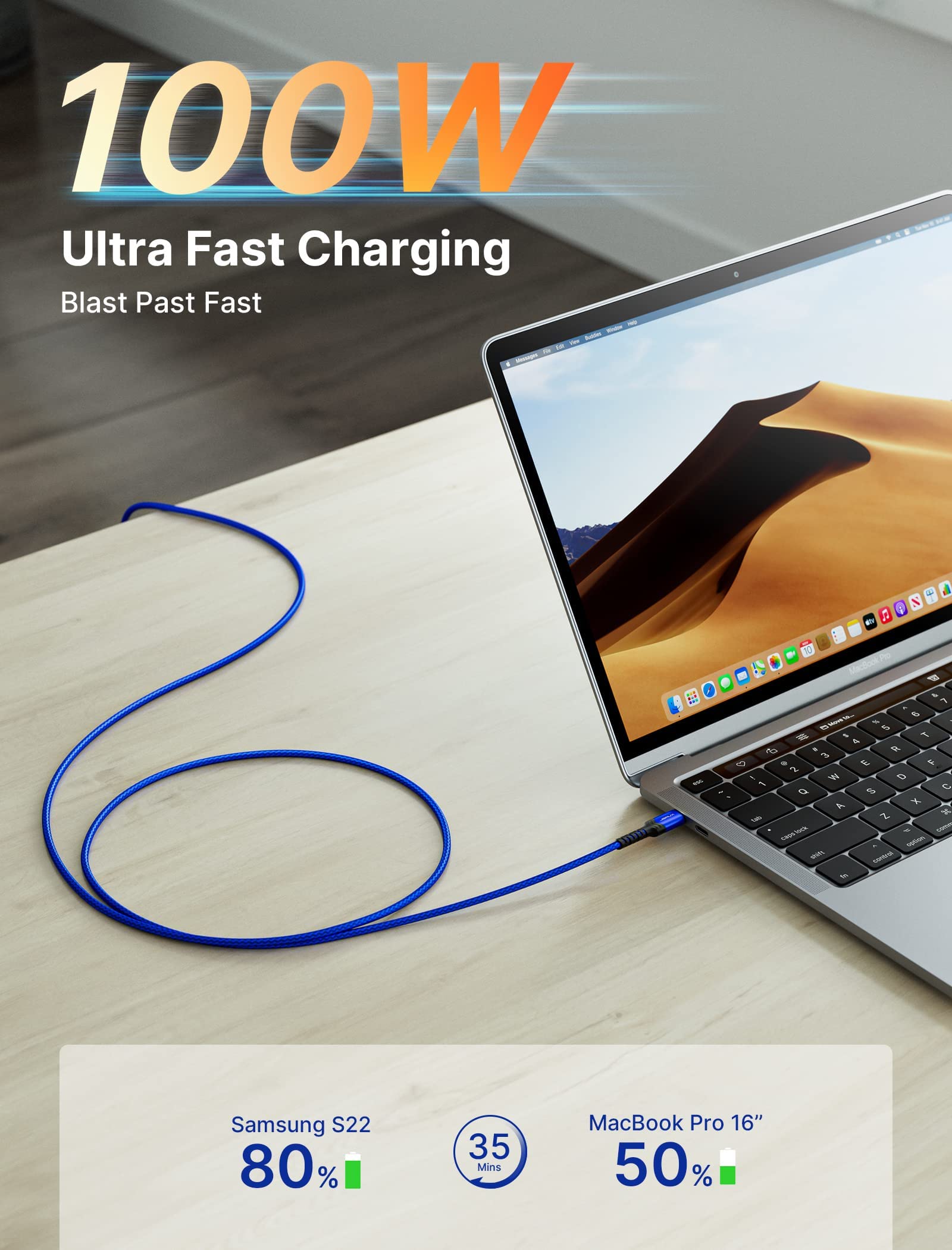 JSAUX USB C to USB C Cable for Fast Charging with 100W PD & Braided Nylon | 3-Pack 10ft 6.6ft 3.3ft