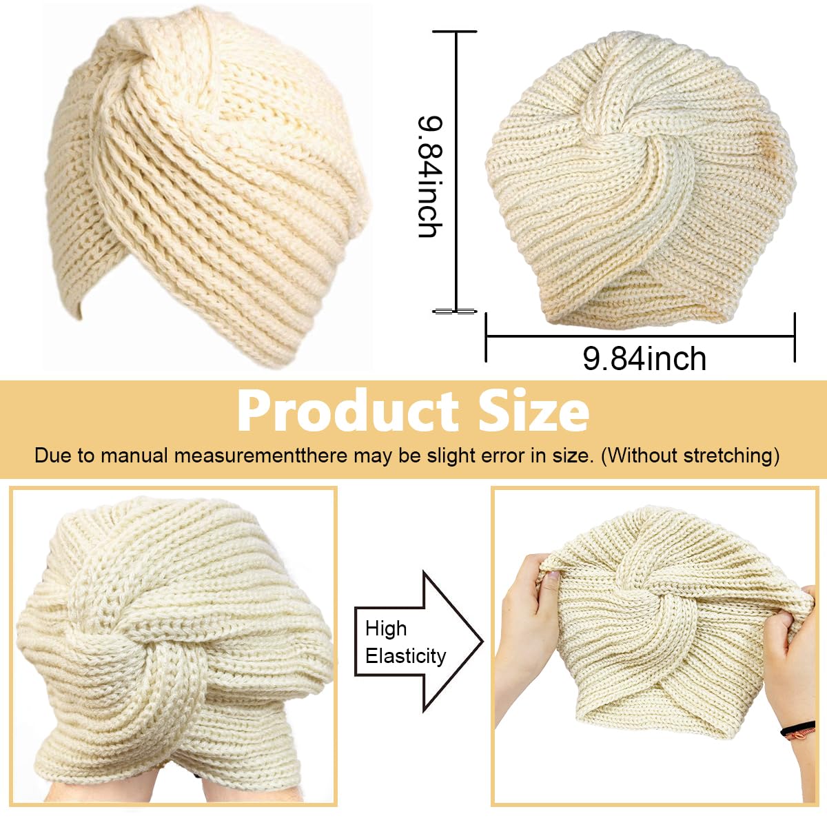 PALAY® Turban Cap Winter Cap for Women Woolen Cap for Women Winter Warm Caps Fashion Knitting Hat Stretchy Knitting Couple Cap Crochet Cap Gift Winter Clothes for Women (Beige)