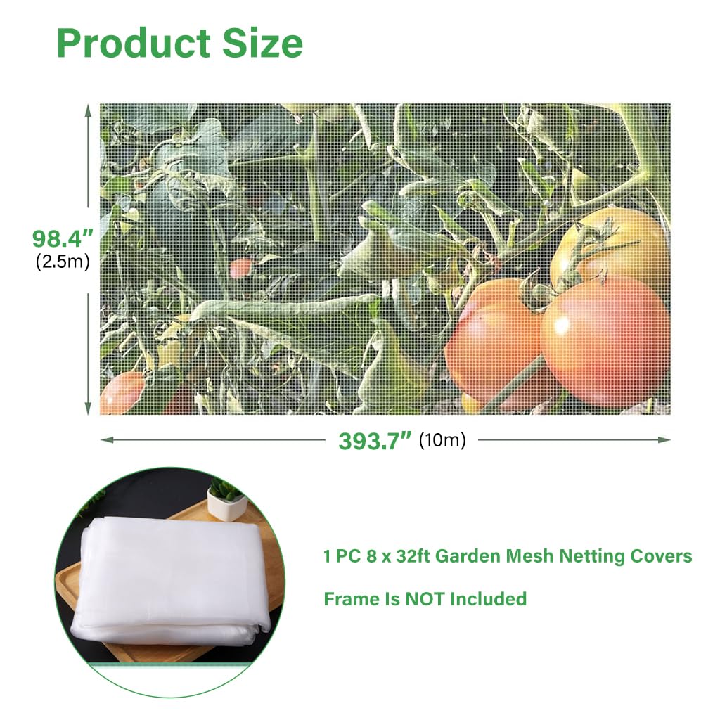 HASTHIP Garden Mesh Netting for Plant Protection 8ft x32ft with Fine UV Proof PE Mesh | Allows Sunlight Air and Water Flow