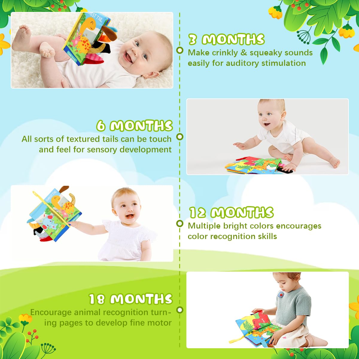 SNOWIE SOFT Cloth Books for Babies featuring 3D Animal Tails and BPA-Free Fabric | Sensory Learning Toy