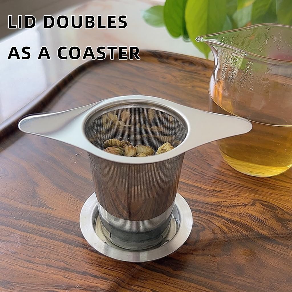 Supvox Tea Infuser for Loose Leaf Brewing with Lid and Dual Handles 5.1 in Stainless Steel Mesh | Fits Cups and Teapots