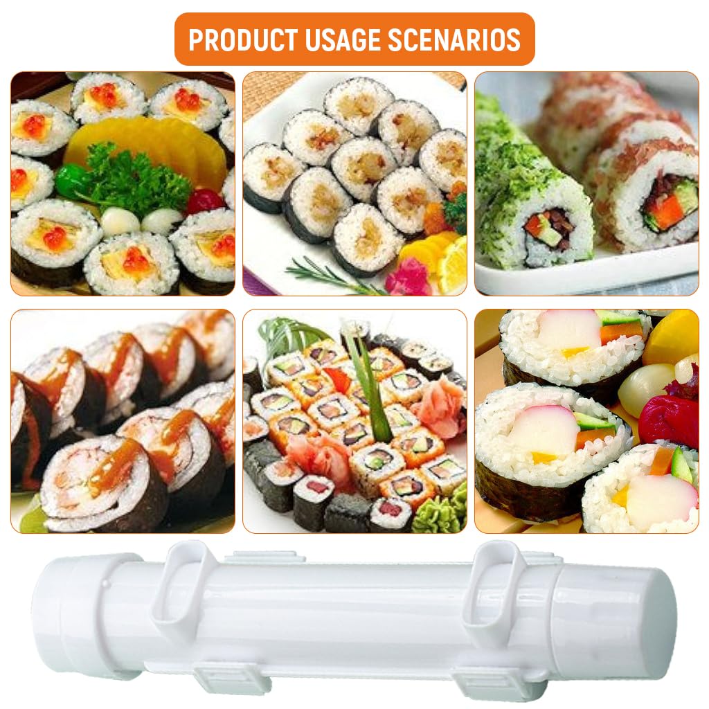 HASTHIP Sushi Making Kit for Beginners with 28cm Rice Roll Mold Press and Bamboo Mat | Food Grade Plastic