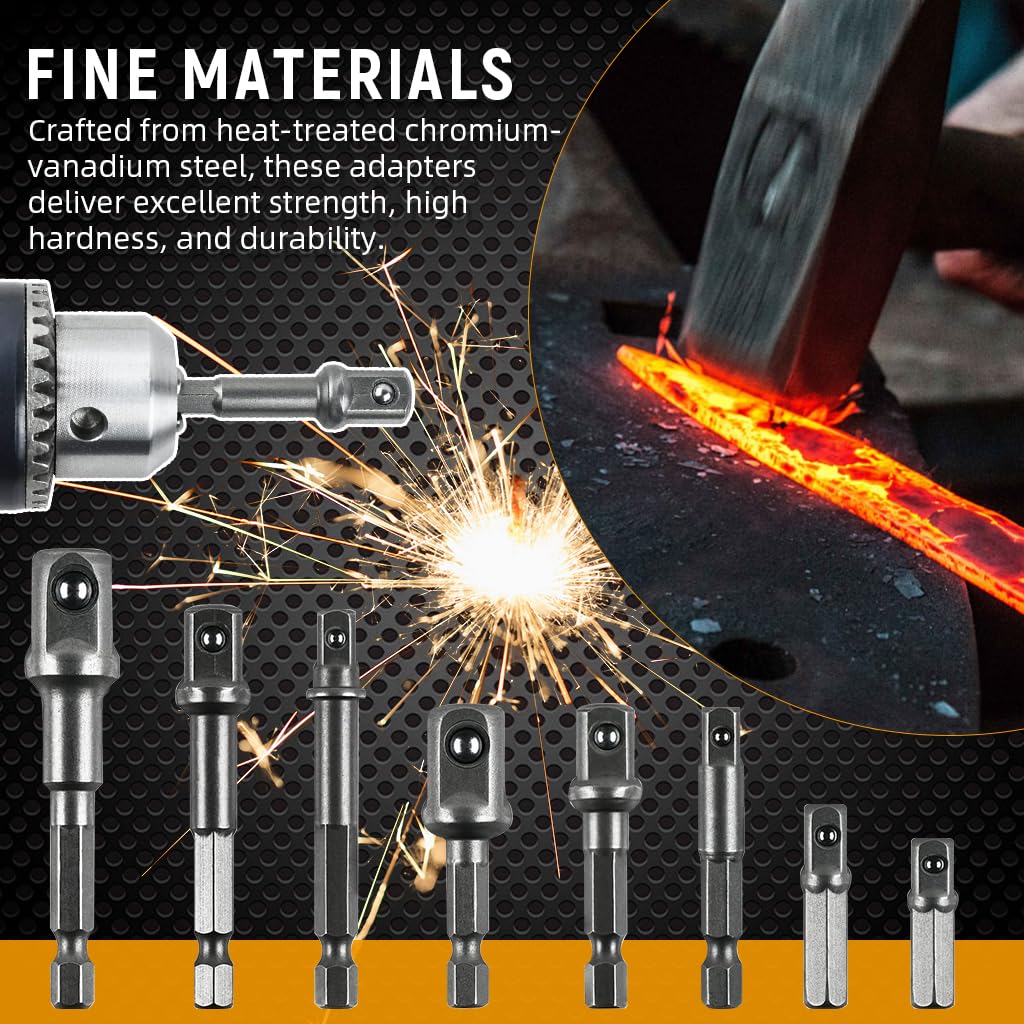 Serplex Drill Bit Adapter Set for Power and Impact Drills with Secure Ball Bearing Grip | 8PCS Chrome Vanadium Steel