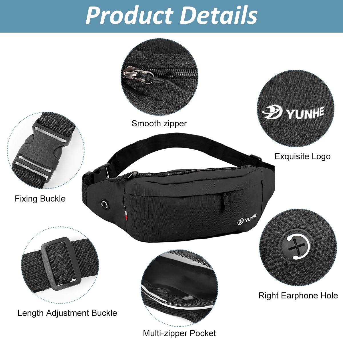GUSTAVE Waist Bag for Running and Travel with Dual Layer Zippered Storage | Lightweight Black Crossbody Sling for Men