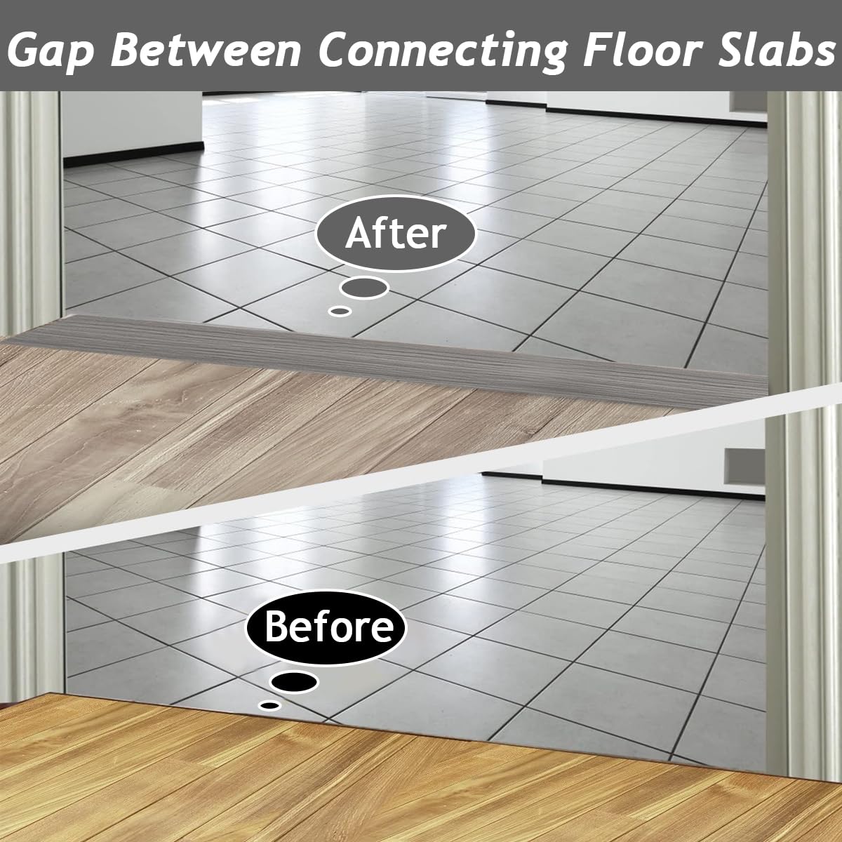 HASTHIP Floor Transition Strip for Joining Floor Gaps with Self Adhesive PVC 47.2 x 1.57 in Gray | Easy Trim Fit