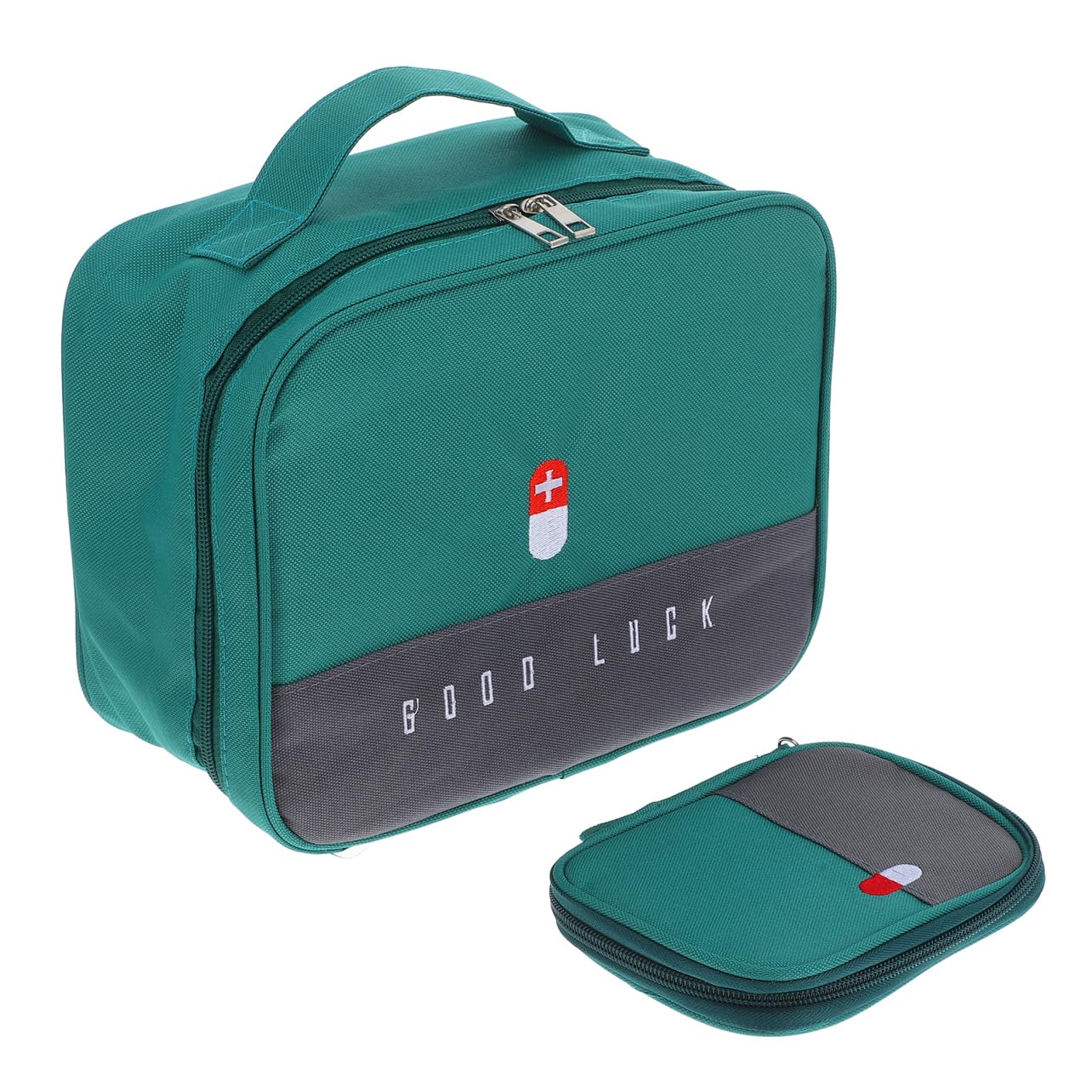 Zibuyu Medicine Organizer for Travel and Home with Dual Bag Set and Pill Compartments | Green