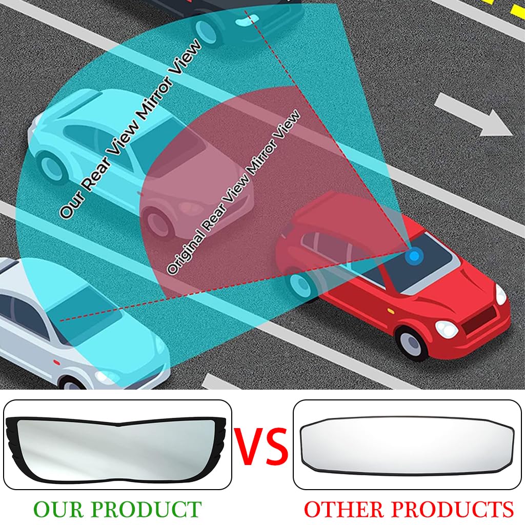 STHIRA Rear View Mirror for Car Interior with 11 in Convex Wide Angle Clip On Design | Shatterproof Glass for Cars SUVs and Trucks