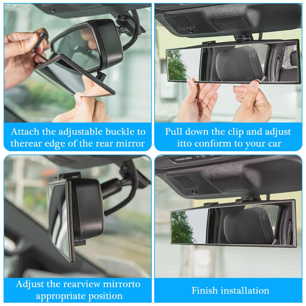 STHIRA Rear View Mirror for Cars featuring 11.81 in Convex Glass and Clip On Design | Wide Angle