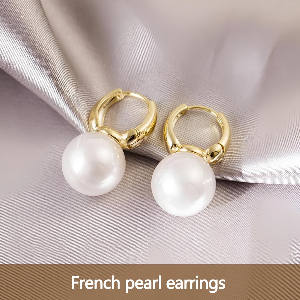 ZIBUYU Pearl Earrings for Women with Secure Closure and Gold Plated Finish | Elegant Gift