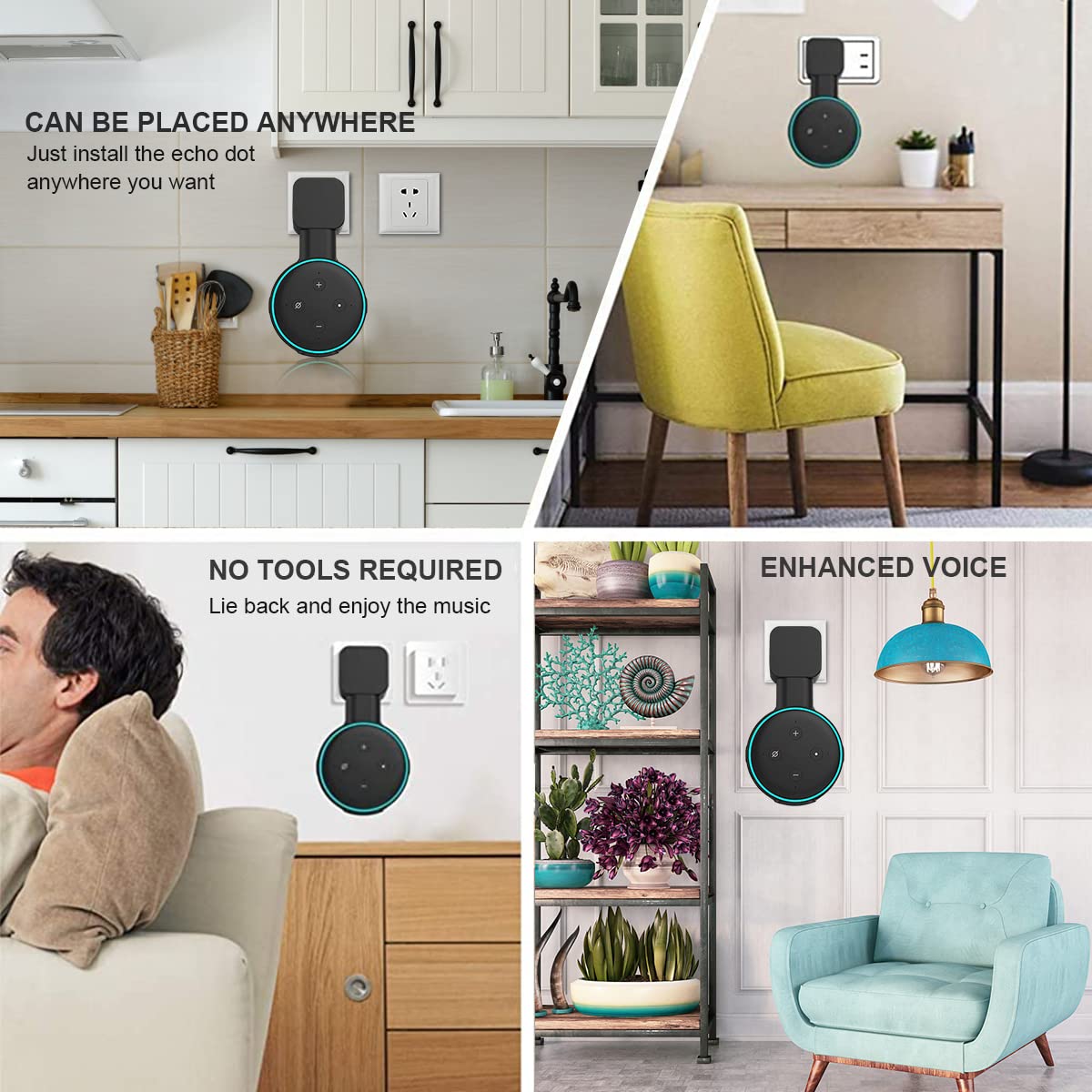 ZORBES Wall Holder for Alexa Echo Dot 3rd Generation 3 pcs with Cord Organizer Design