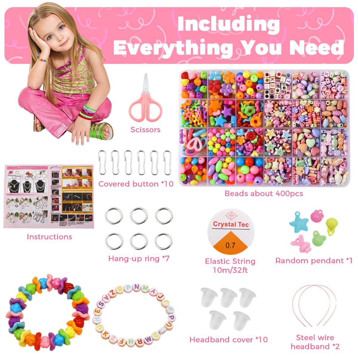 SANNIDHI Bracelet Making Set for Kids with 24 Grid Beads Organizer and Letter Charms | Fun DIY Jewelry Gift for Girls 7 14 Years