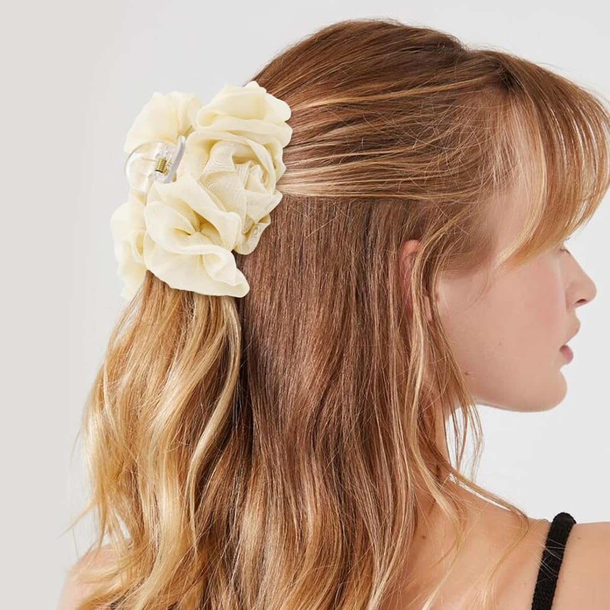 SANNIDHI Flower Hair Claw Clips for Women featuring Pleated Chiffon Floral Design | 2Pcs Resin Set