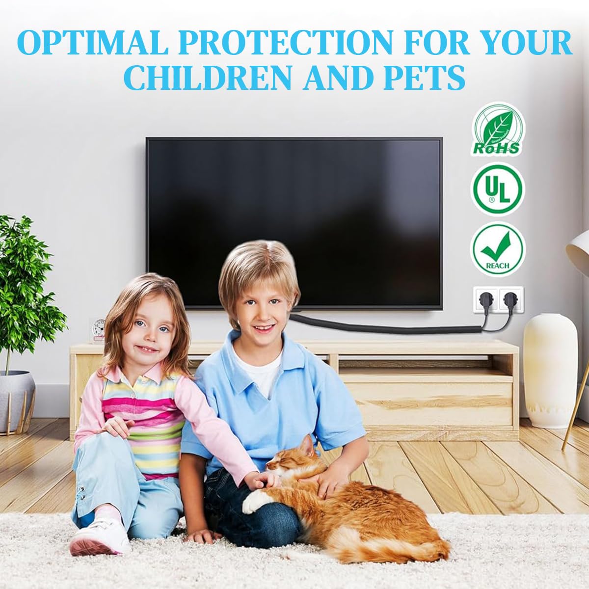 HASTHIP Cable Protector for Home and Office with Hook and Loop Closure 6.6ft Nylon Sleeve | 70mm Wide Pet Proof Cord Guard