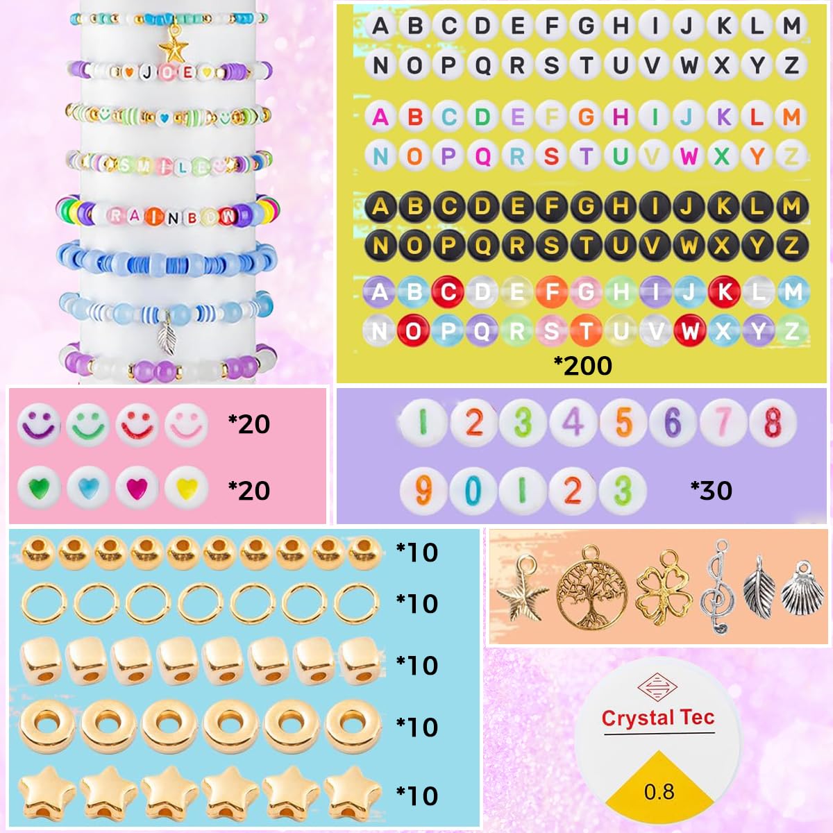 SANNIDHI Beads Kit for Bracelet Making with 24 Colors and 7 Types including Charms | DIY Jewelry Set for Kids and Adults
