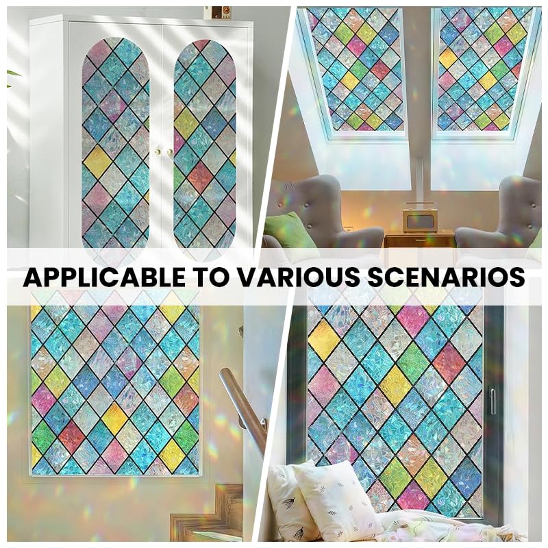 HASTHIP Window Sticker for Glass Privacy featuring Leaf Mosaic Pattern 44.5x200cm | UV Protection for Home and Office