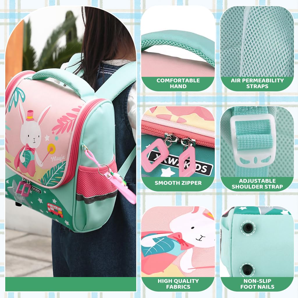 Zibuyu Kids School Bag for Girls featuring 25x14x30cm Size with Padded Straps and Waterproof Nylon | Cute Rabbit Backpack for Preschool