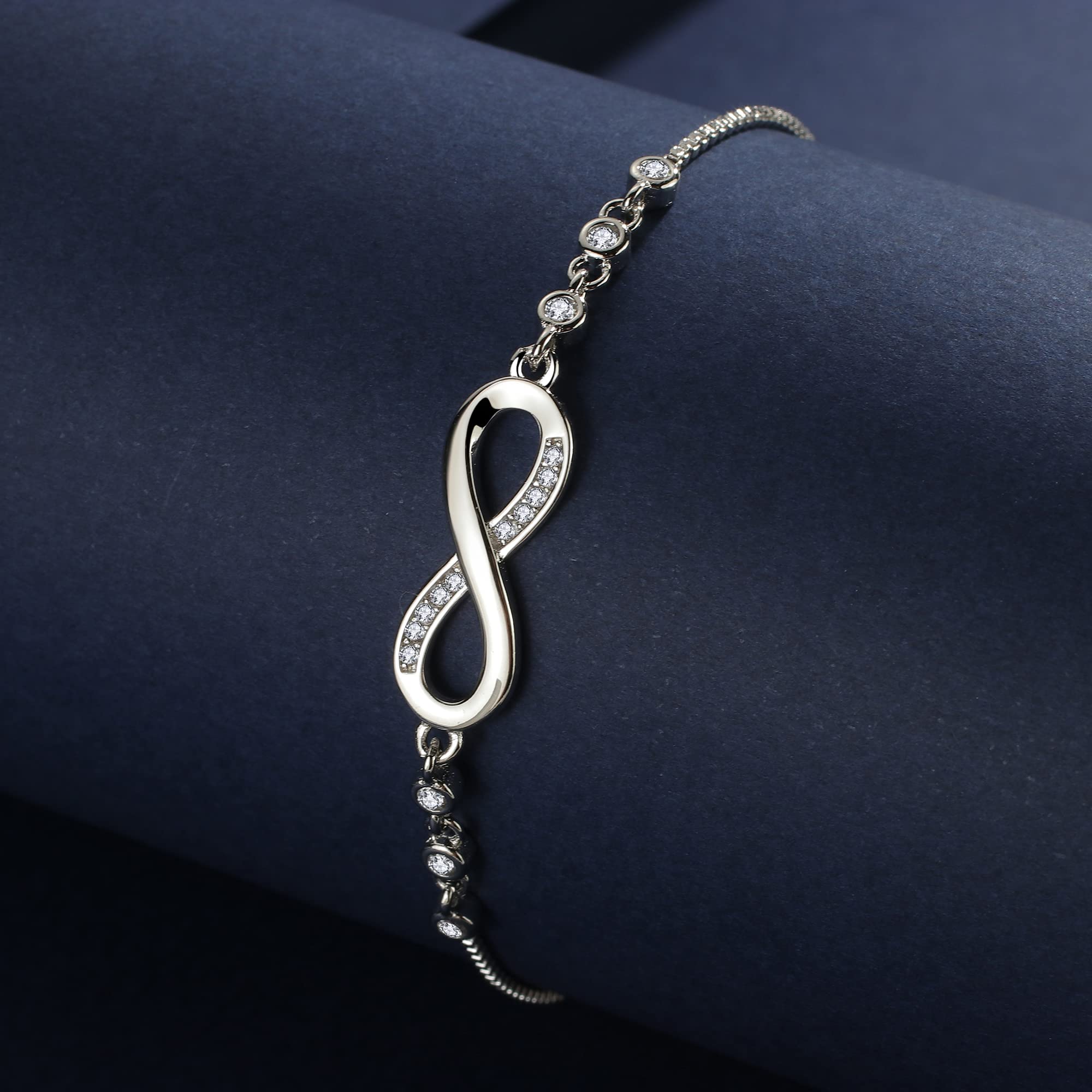 Zibuyu Bracelet for Women featuring Infinity Zirconia Charm with 6.3–9.8 in Adjustable Fit | Silver Alloy Friendship Jewelry Gift