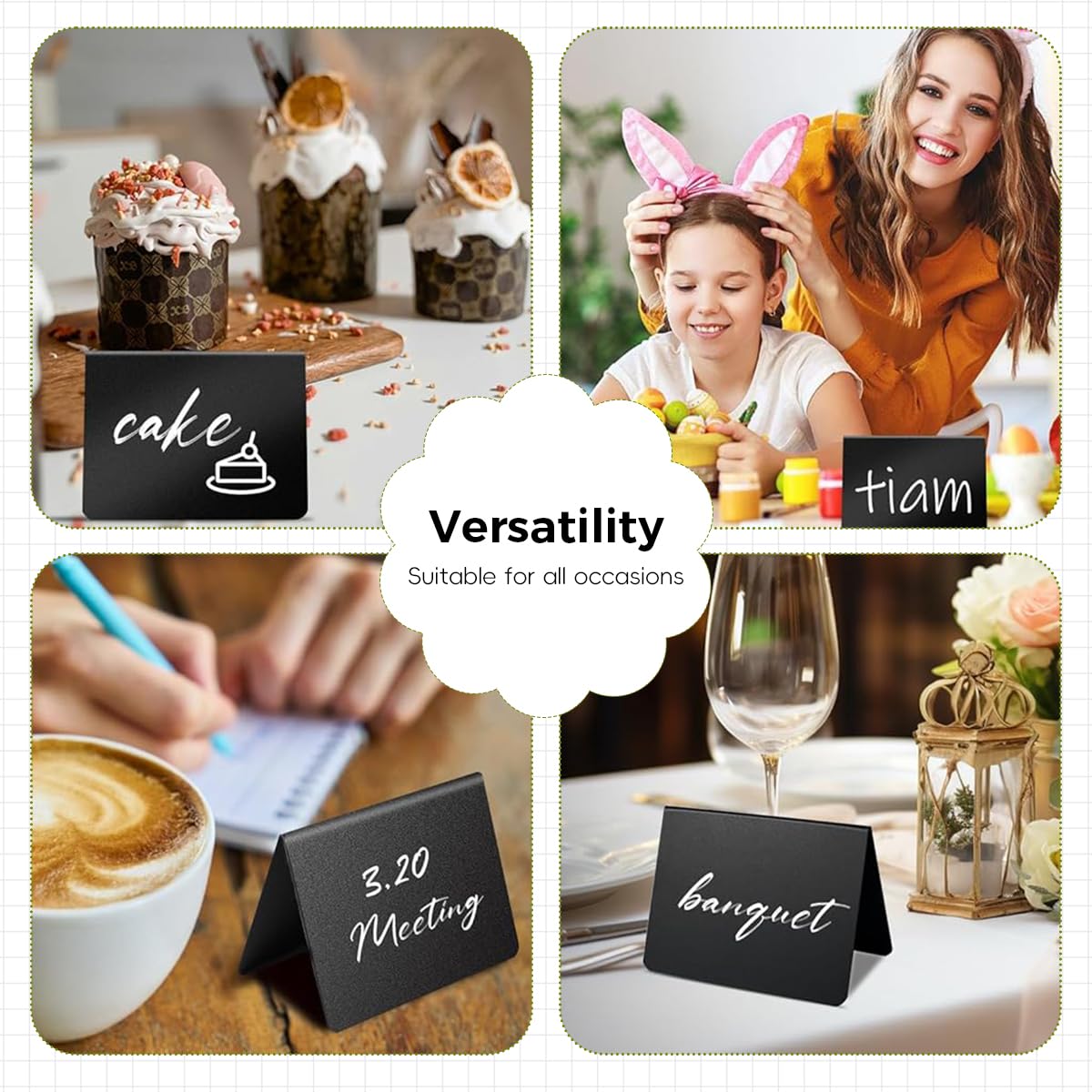 Climberty Blank Dry Erase Signs for Buffet Tables featuring Double Sided Triangle Stands 12Pcs 100x75mm