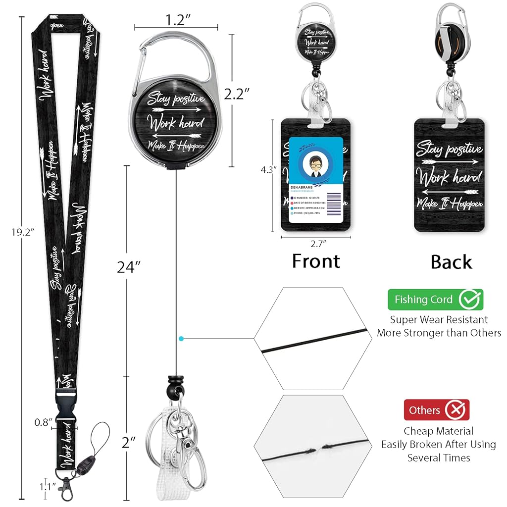 HASTHIP® ID Badge Holder Keyring with Detachable Neck Lanyard, 23 inches Retractable Reel Badge Holder Inspirational Print Badge Holder Multipurpose Retractable Badge Holder for Keys, Badge