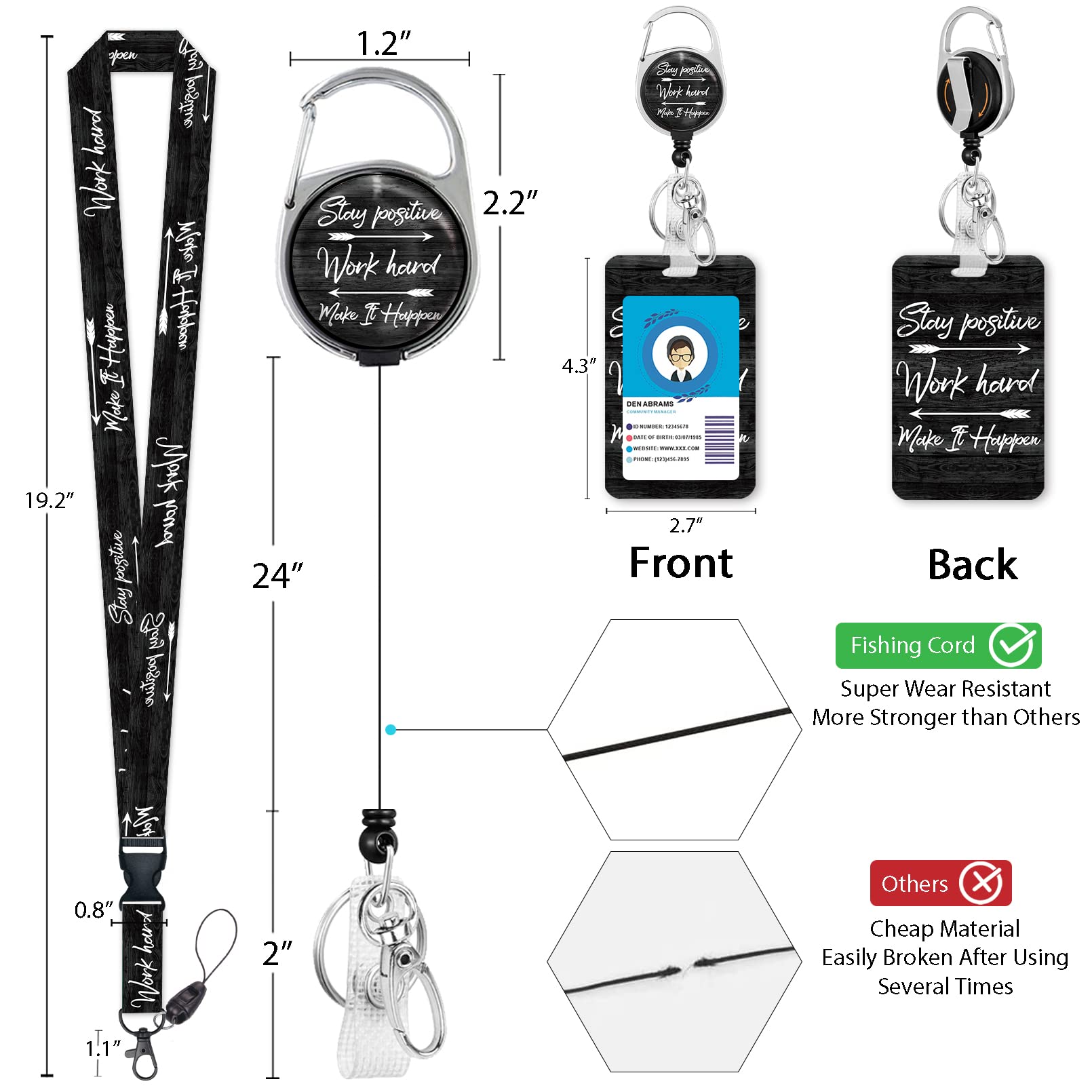 HASTHIP Retractable Badge Holder for ID Cards and Keys with 23 in Wire Reel | Detachable Lanyard