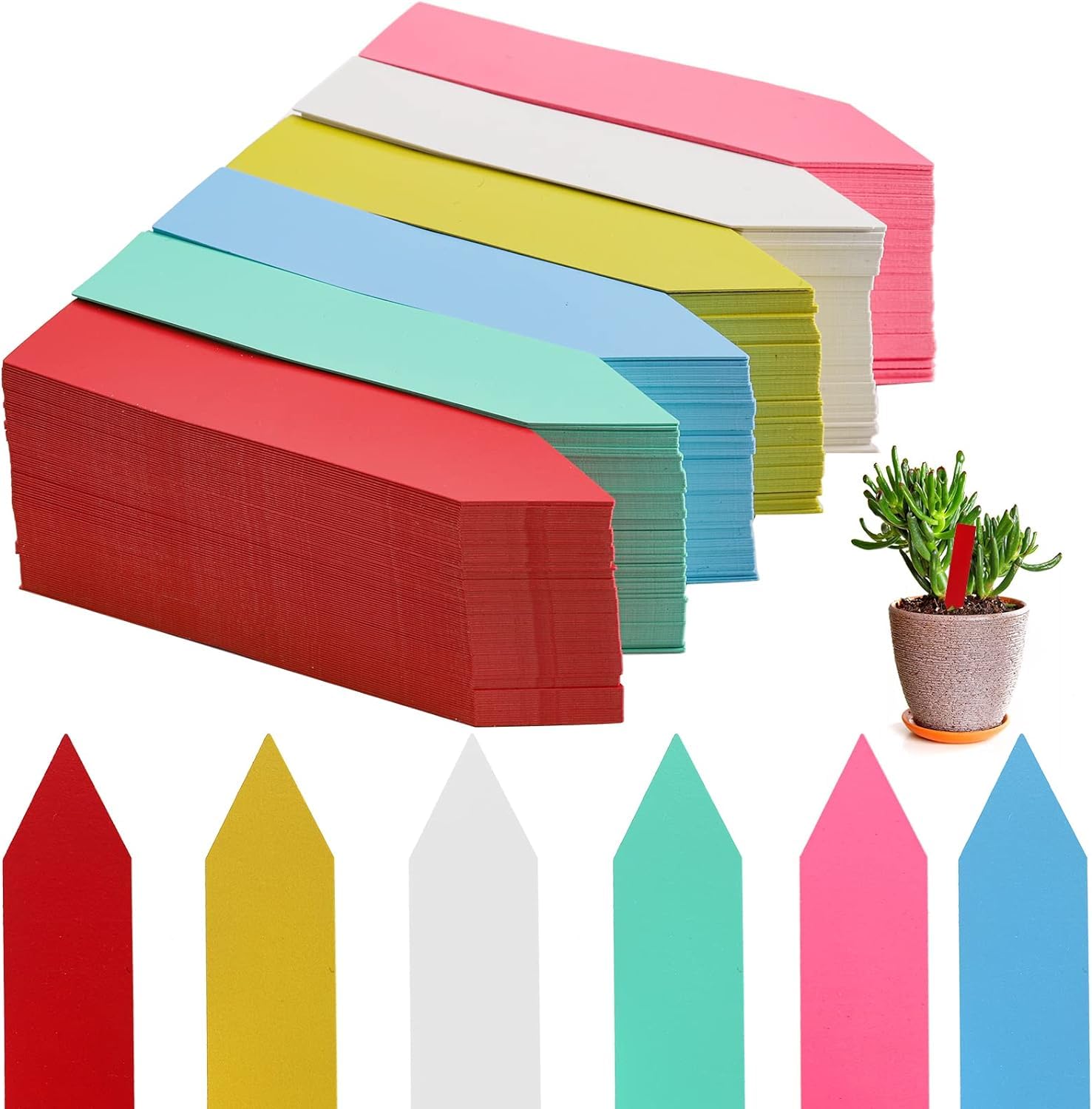 HASTHIP Plant Labels for Garden Use with 300 Pcs 10cm x 2cm PVC Tags in 6 Colors | Waterproof and Reusable Markers