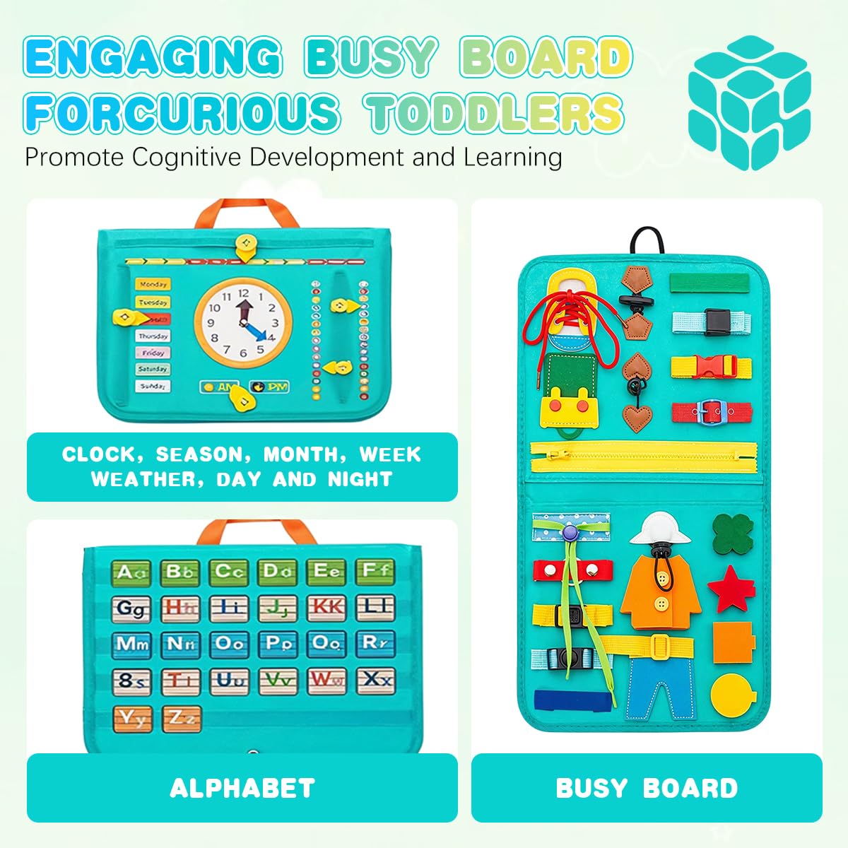 SNOWIE SOFT Busy Board for Toddlers with Felt Handbag Design and Montessori Activities | Educational Travel Toy for Kids Aged 1–4