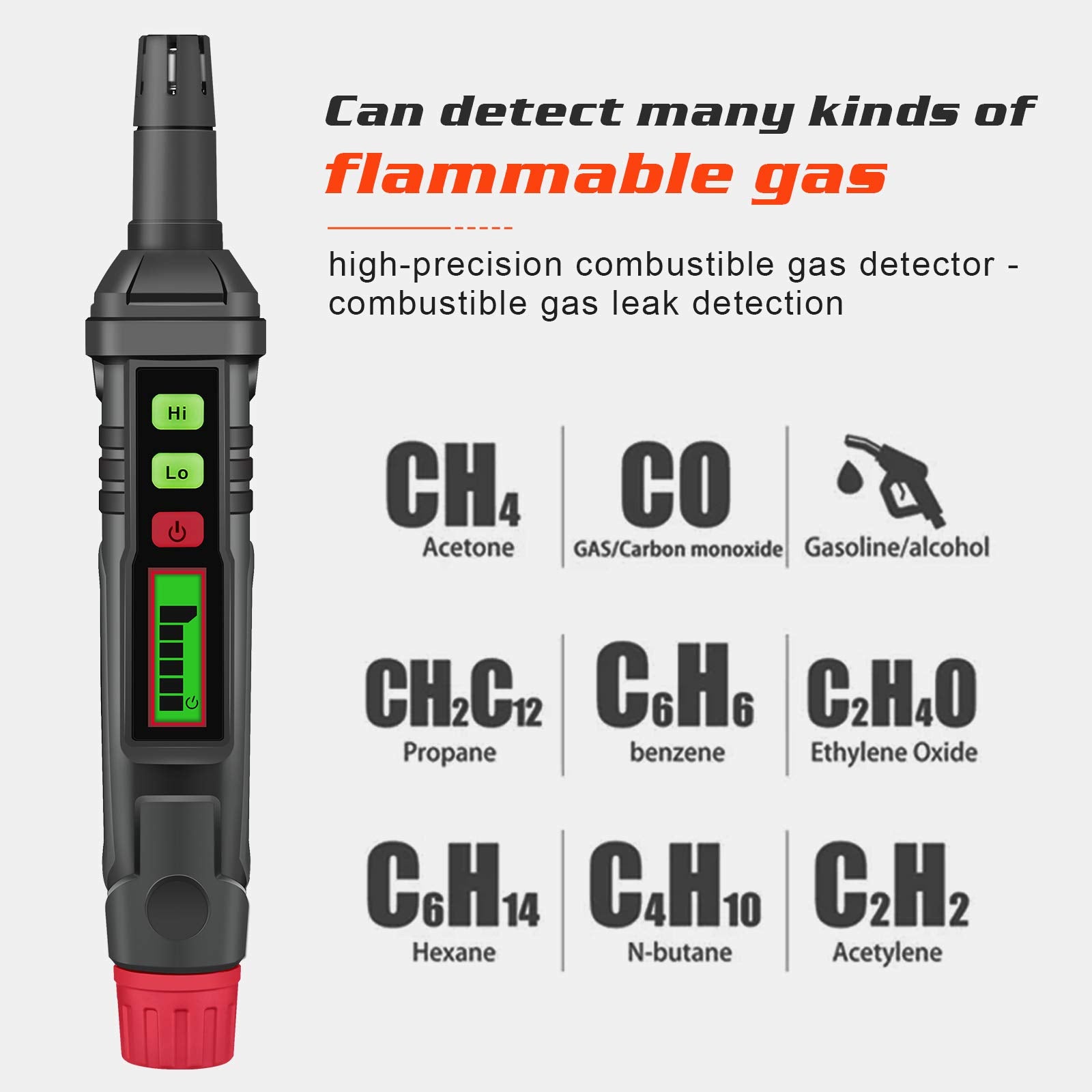 Portable LCD Gas Leakage Detector for Home with Dual Alarm and Adjustable Sensitivity | Detects Methane Propane Butane Carbon Monoxide up to 1000ppm