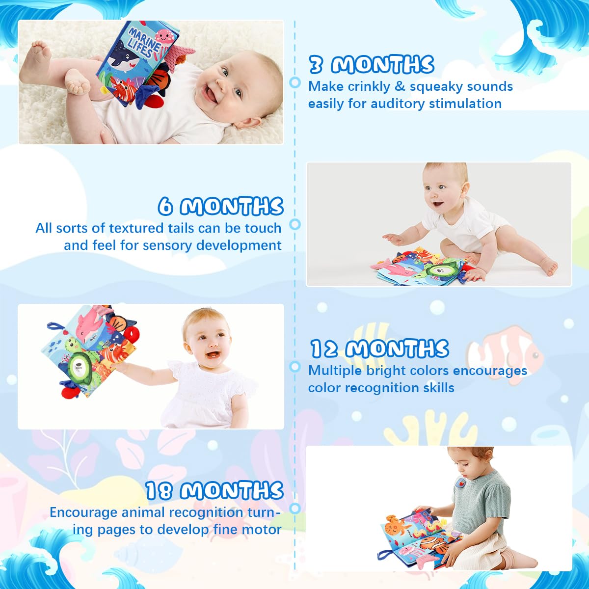 SNOWIE SOFT Baby Cloth Books for Early Learning with Crinkle Sound | BPA-Free Fabric for 0–12 Months