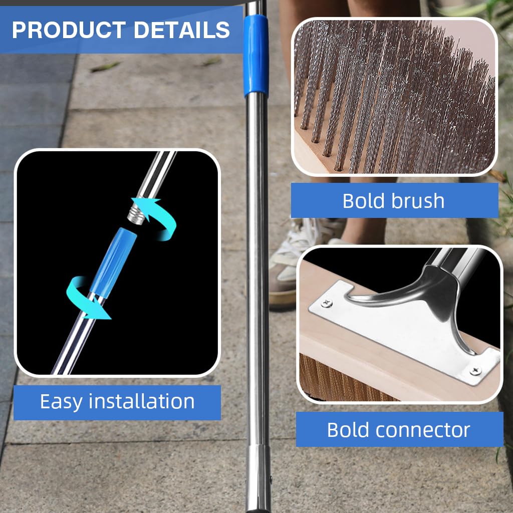 Serplex Floor Scrubber for Deck and Concrete Cleaning with 19.7 in Head and Steel Wire Bristles