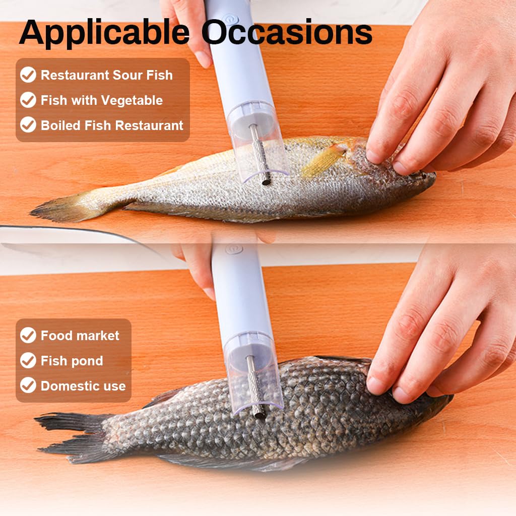 Supvox® Electric Fish Scale Remover - 1500mAh Stainless Steel Scraper Fish Electric Scaler with Safety Shield, Kitchen Fish Scaler Cutting Knife, Ideal for Home & Commercial Use