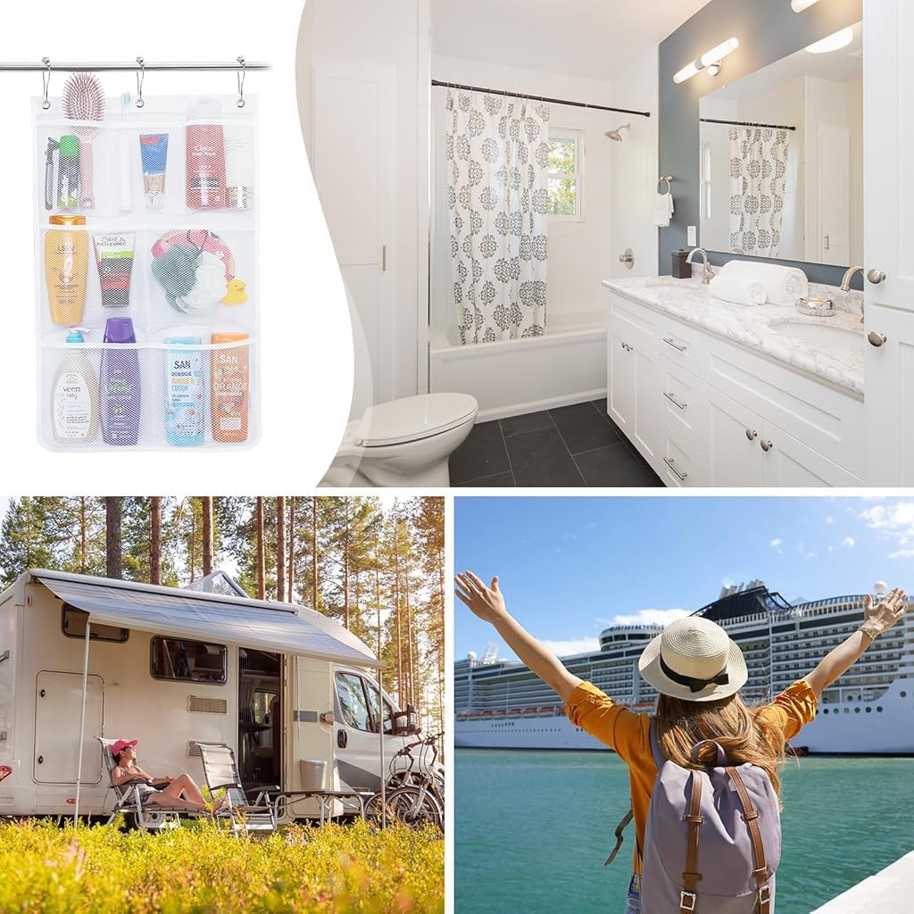 Supvox Hanging Shower Organizer for Bathroom and Travel with 7 Mesh Pockets 43x67cm | Quick Dry Bag