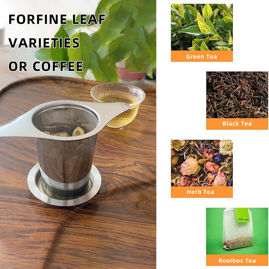 Supvox Tea Infuser for Loose Leaf Brewing with Lid and Dual Handles 5.1 in Stainless Steel Mesh | Fits Cups and Teapots