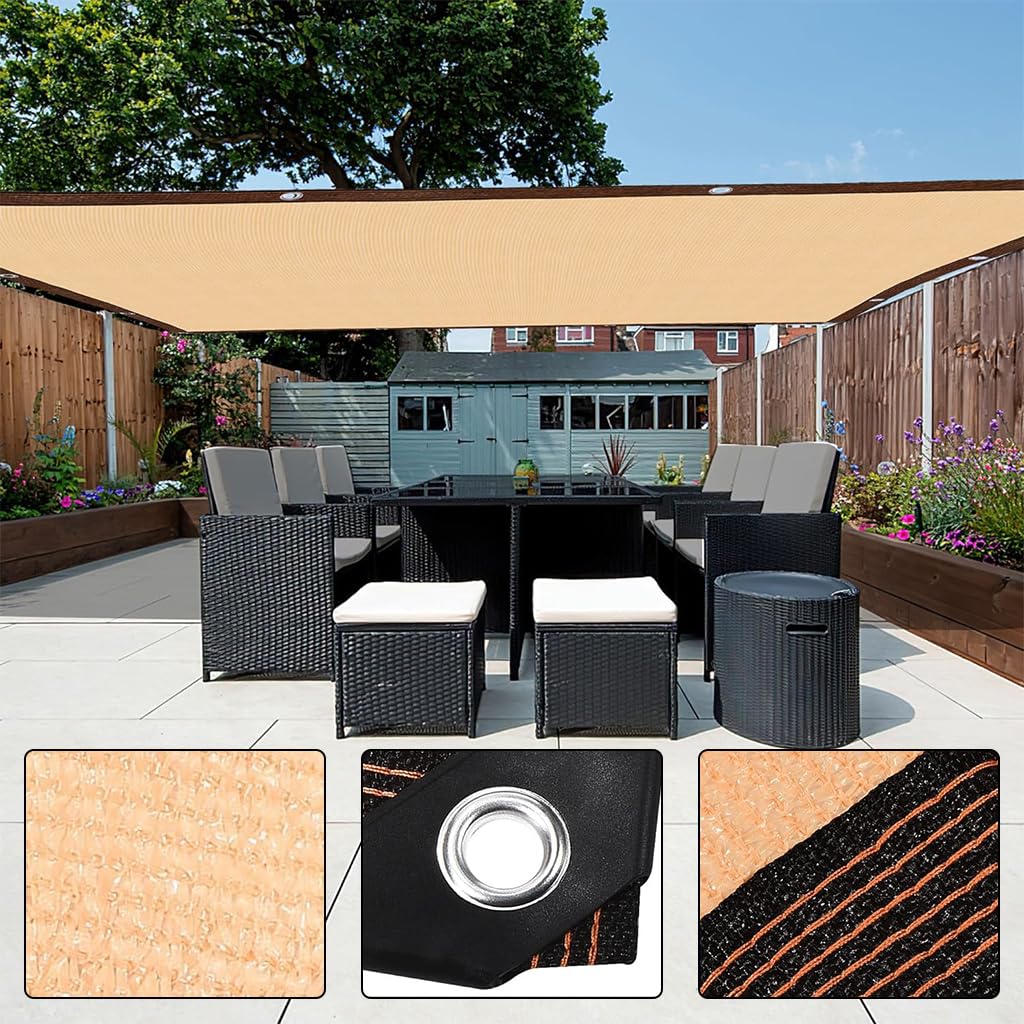 HASTHIP Garden Shade Cloth for Patio and Car Parking featuring 9.8 ft HDPE Fabric with 16 Copper Eyelets | UV Protection Sun Shade Net