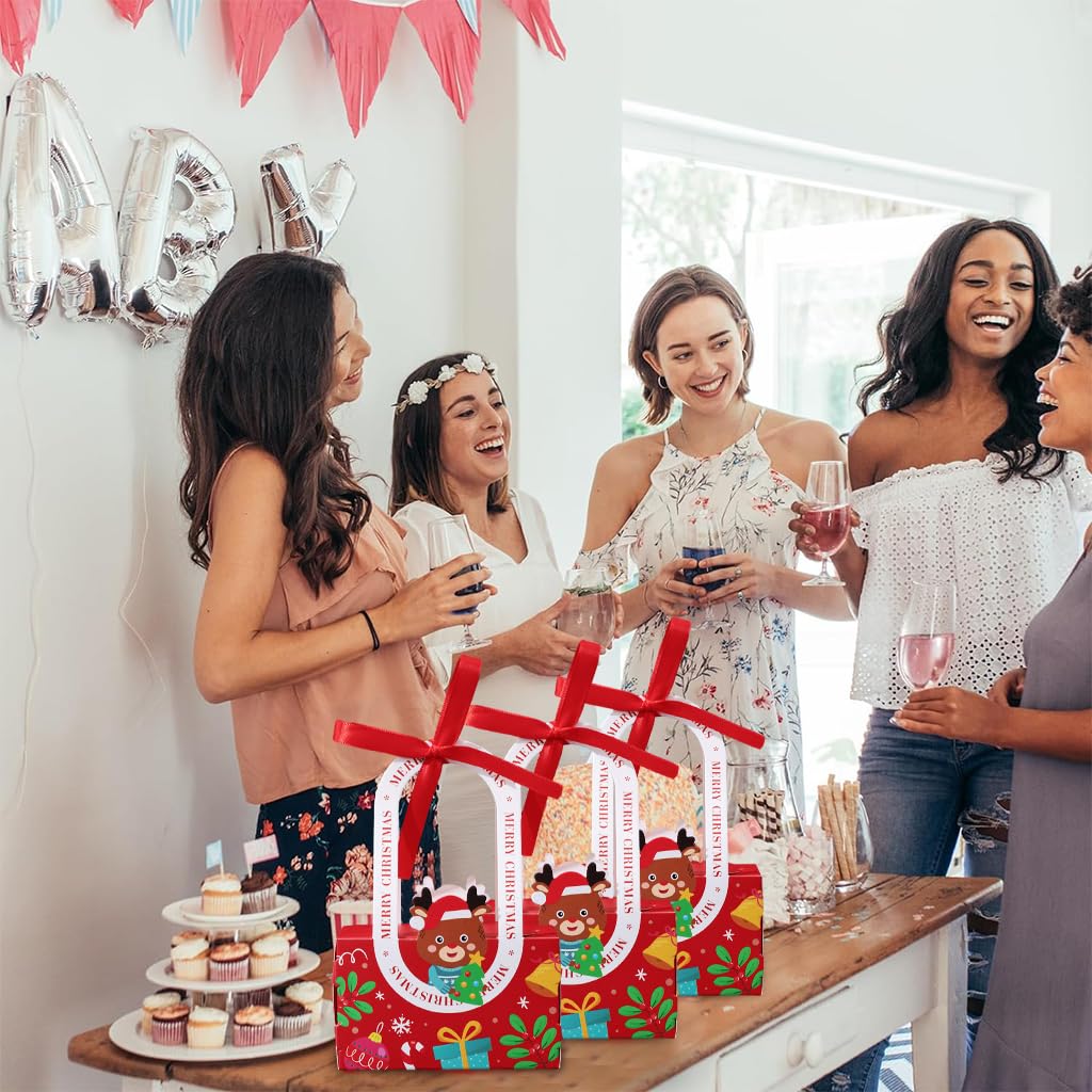 HASTHIP Christmas Gift Box Set for Holiday Packing with Handles and Ribbon 10pcs | Paper Boxes 10x5.2x15.5cm