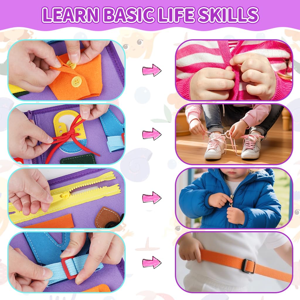 SNOWIE SOFT Mermaid Busy Board for Toddlers 1-3 with 8 Activity Pages and Folding Handbag Design