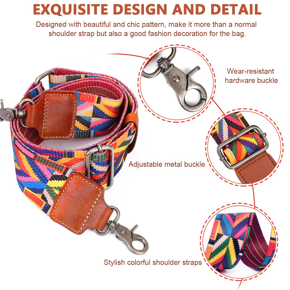 PALAY® Shoulder Strap Canvas Webbing Wide Shoulder Strap Exotic Boho Crossbody Strap Adjustable Shoulder Strap for Handbag,Travel Bag